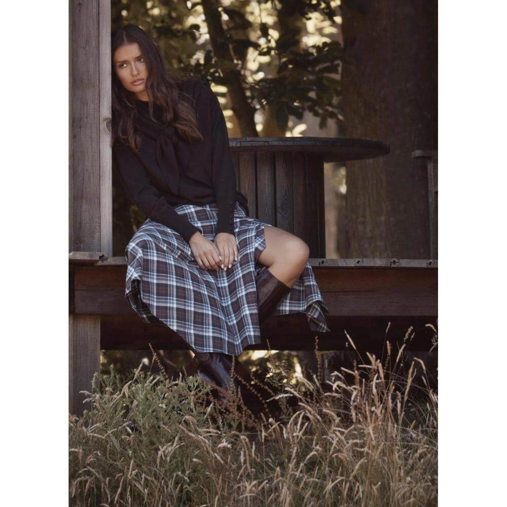 Mint Velvet Brown Checked Hanky Hem Midi Skirt